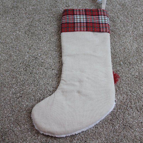 Hobby Lobby Country Snowman Christmas Stocking Bells Plaid Tan Let it Snow NWT - Picture 4 of 5